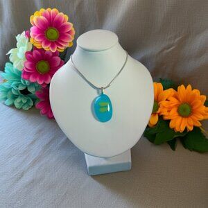 Unique bright blue one of a kind festival wear fused glass pendant necklace